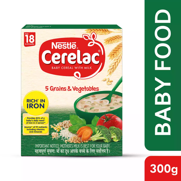 Nestle Cerelac Baby Cereal with Iron, Minerals & Vitamins | From 18 to 24 Months | 5 Grains & Vegetables